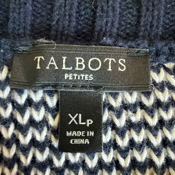 Talbots women XL petite Navy Blue White Sweater Stripe Cotton nautical sailing - Picture 7 of 10